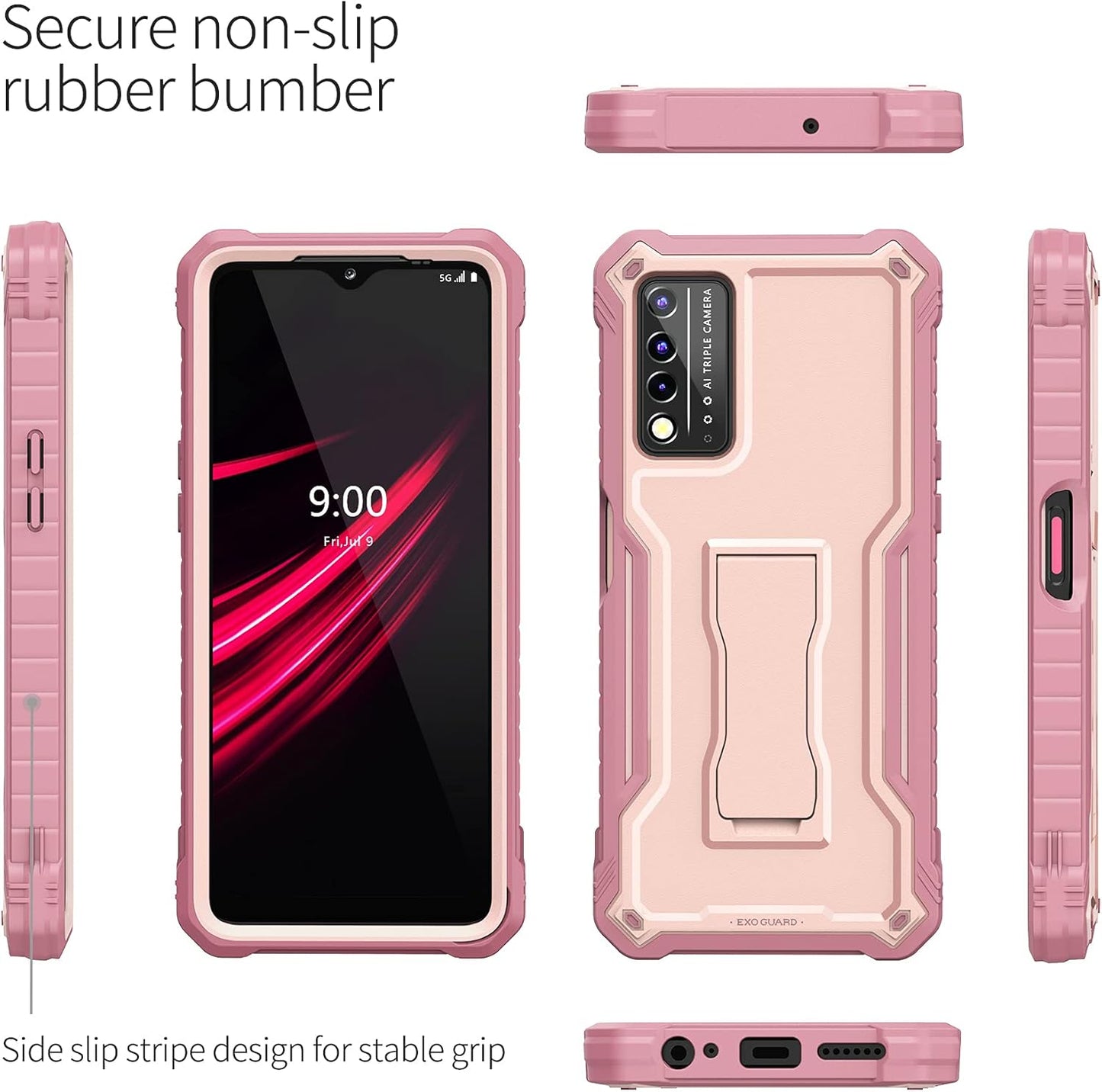 ExoGuard Rubber Shockproof Case for T-Mobile REVVL V Plus 5G, Full-Body Cover with Built-in Screen Protector and