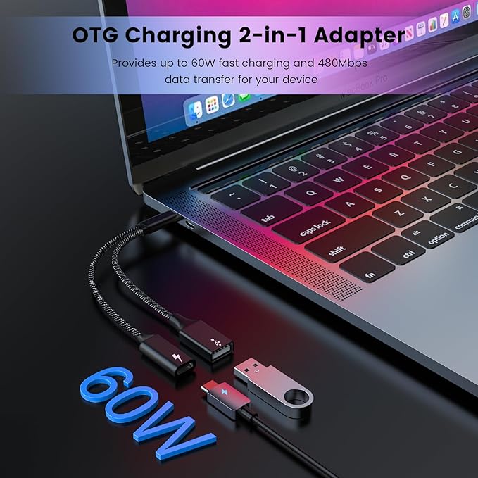 MOGOOD USB C OTG Splitter with 60W PD Fast Charging, USB-C to USB-A + USB-C Adapter – Charge & Transfer Data, Works with Steam Deck, Chromecast, ONN 4K Plus, Galaxy, Pixel, Switch, PiKVM, Octo4a