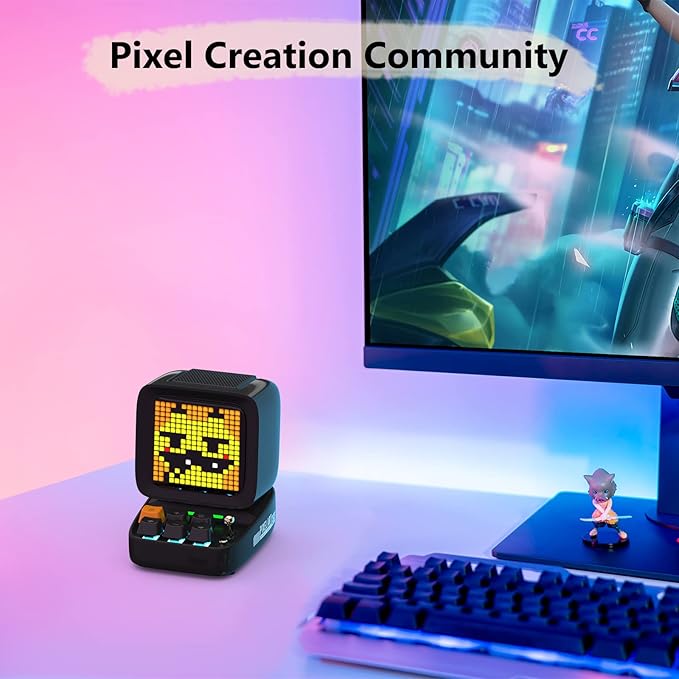 Divoom Ditoo Retro Pixel Art Game Bluetooth Speaker with 16X16 LED App Controlled Front Screen (Black)