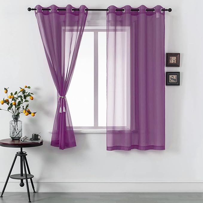 DUALIFE Purple Curtains 72 Inch Length for Girls Bedroom Set of 2 Panels Grommet Window Semi Voile Drapes Purple Sheer Curtains for Living Room Kids Decor Dark Royal Purple 52x72 Long