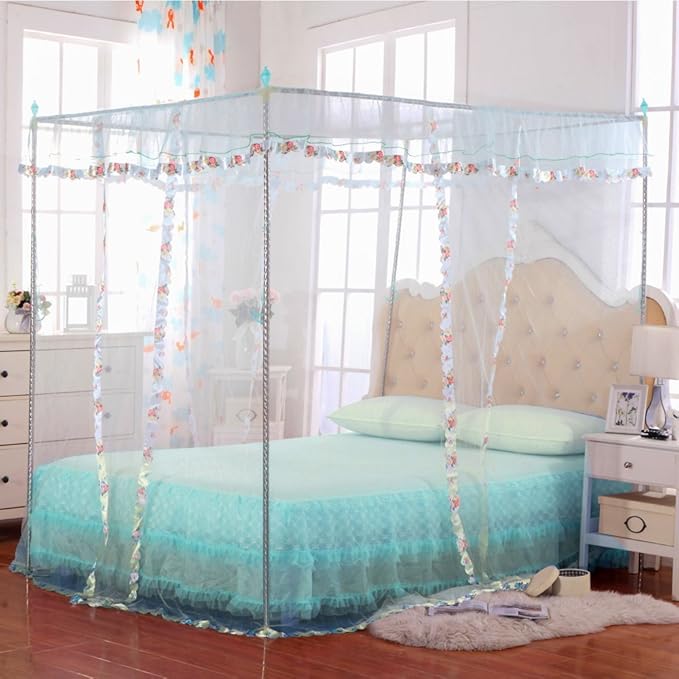 Canopy Bed Curtains Twin - 4 Corner Canopy for Beds, Bed Canopy for Girls Adult, Bedroom Decor (Twin Size, Light Blue)