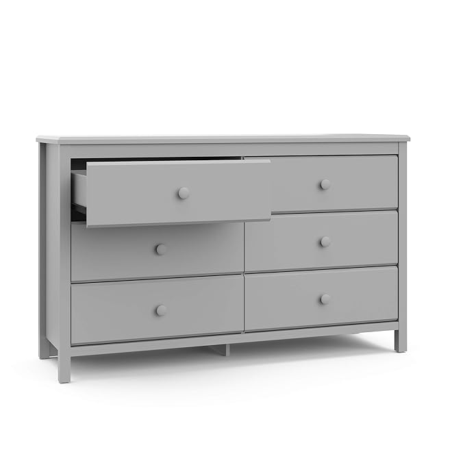 Storkcraft Alpine 6-Drawer Dresser (Pebble Gray) – GREENGUARD Gold Certified, Gray Dresser for Bedroom, Kids & Nursery Storage Drawers, Safety Interlocking Drawers, Pre-Installed Tracks, Kids Bedroom