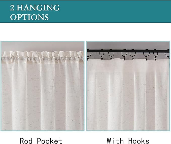 OWENIE Natural Linen Blend Sheer Curtains 72 inches Long 2 Panels Set for Bedroom, Light Filtering Farmhoues Door Curtain for Living Room Drapes, Each 40 W x 72 L