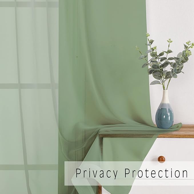 OWENIE Sage Green Sheer Curtains 96 Inches Long 2 Panels Set, Elegant Sheer Curtains for Bedroom Living Room, 2Pcs Each 42" W x 96" L,Total Wide 84 Inch, Sage Green