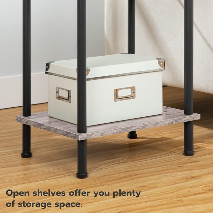 HOOBRO Side Table with Charging Station, End Table with USB Ports and Outlet, Nightstand with 2-Layer Storage Shelves for Small Spaces, Living Room, Bedroom, Stable Frame, Greige and Black BG09UBZ01