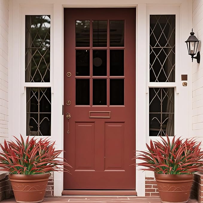 Ouddy Decor 20 Pcs Fake Outdoor Plants Artificial Grass Greenery Stems Faux Plastic Plants UV Resistant for Fall Indoor Outside Garden Hanging Planter Pathway Porch Patio Window Box Home Decor, Red