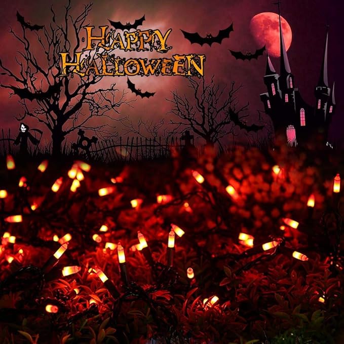 Brizled Orange Halloween Lights, 21.3ft 100-ct Incandescent Halloween String Lights Connectable, UL Certified Orange Light String, Black Wire Mini Light Set for Fall Season Holiday Thanksgiving Tree
