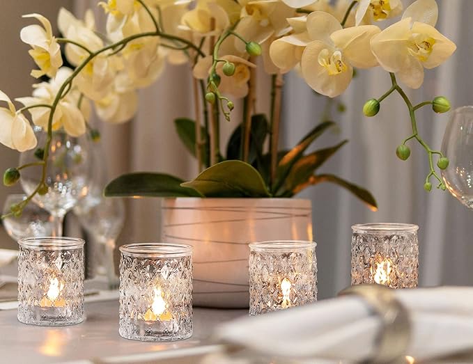 12pcs Votive Candle Holders, Clear Glass Candle Holder in Bulk, Tealight Candle Holder for Wedding Decor, Table Centerpiece, Home Decor and Holiday Decor