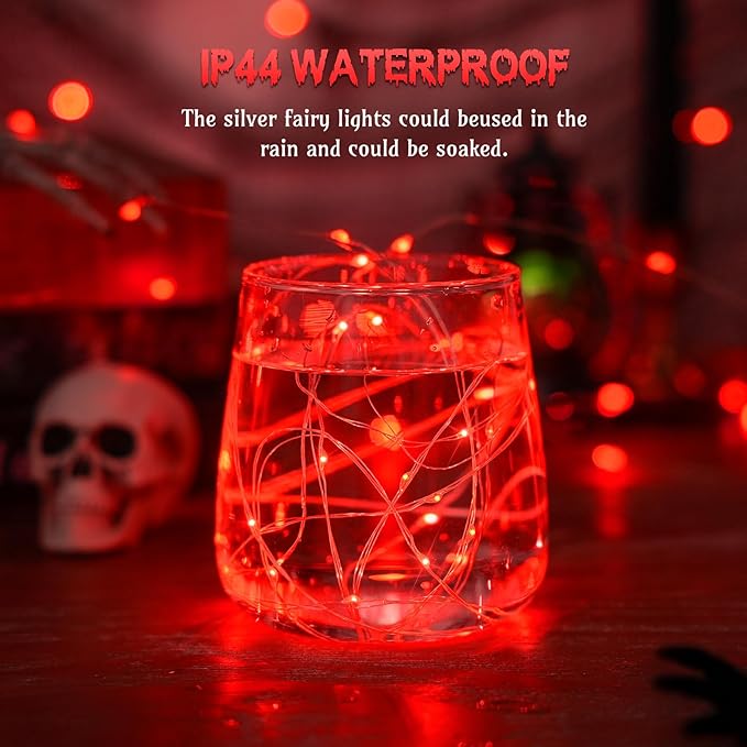 JMEXSUSS 4 Pack 50 LED Red Fairy Lights Battery Operated, 16.1ft Christmas Fairy Lights, Red String Lights for Bedroom Wedding Party Christmas Halloween Decorations