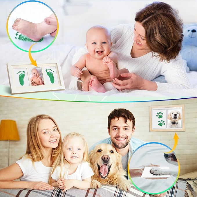 75ml Green Baby Hand and Footprint Ink Kit, Baby Handprint Footprint Paint for Newborn Keepsake, Dog Cat Paw Print Kit, Washable, Non Toxic Acid-Free, Safe Gentle for Ideal New Mom Gifts