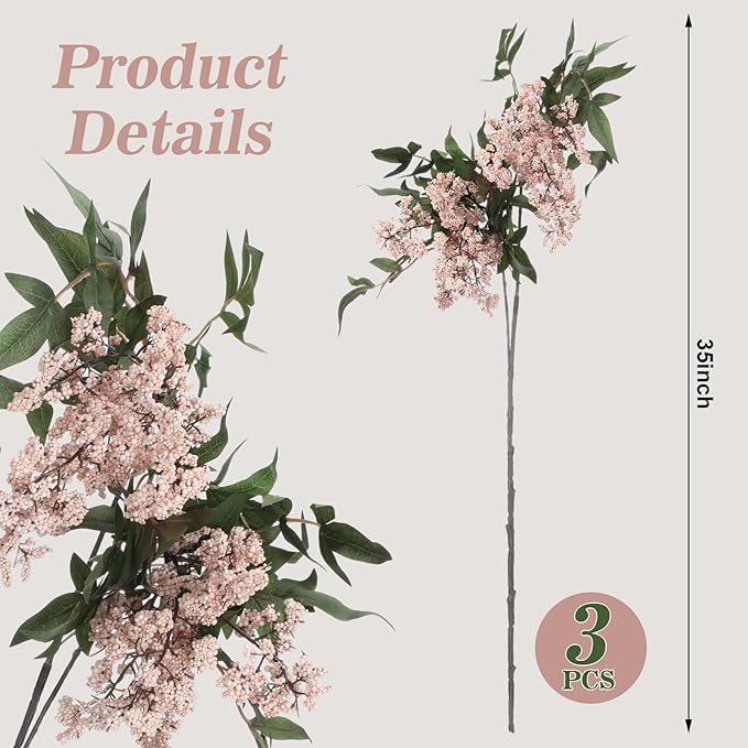 Zeyune 3 Pcs Fall Artificial Dusty Plum Stem Plum Sedum Berry Stem Autumn Faux Berry Picks Branches Faux Spray for Home Halloween Thanksgiving Farmhouse Mantel Harvest DIY Decorations (Pink)