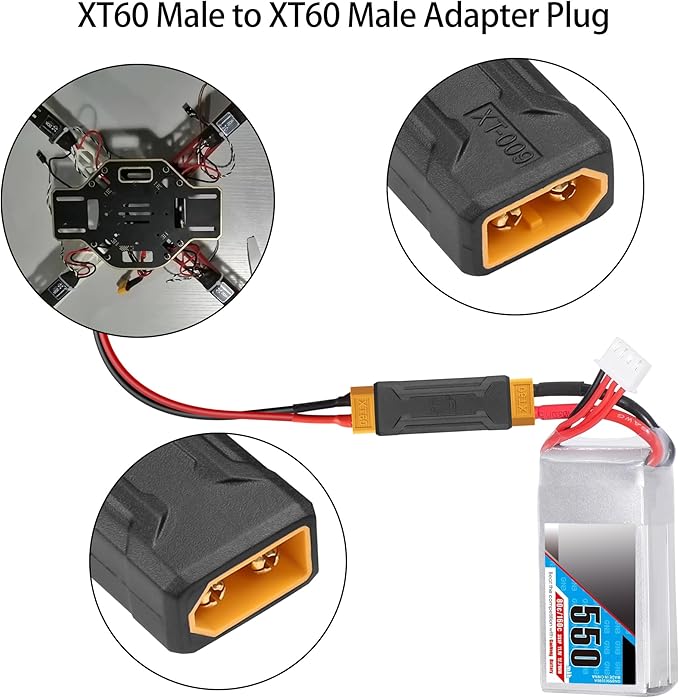 YAODHAOD XT60 Male Connector Adapter for Drone, RC Li-Po Battery, Energy Storage, Outdoor Power, FPV, Monitor - Model Airplane Extender