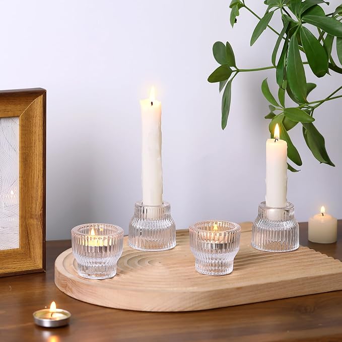 12pcs Clear Taper Candle Holders, Glass Candlestick Holders, Tea Light Candle Holder for Fall Wedding Centerpieces Table Decorations, Votive Candle Holders for Table Decor