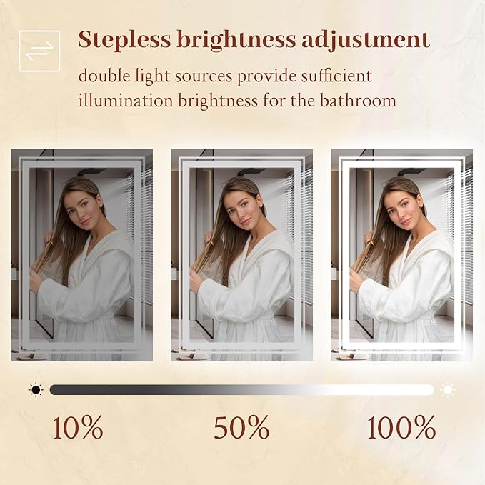 24x32 LED Mirror for Bathroom with Front and Backlit Light Up Digital Mirrors for Wall,Anti Fog,Stepless Dimmable,Tempered Silver Glass Smart Vanity Mirror for Bathroom