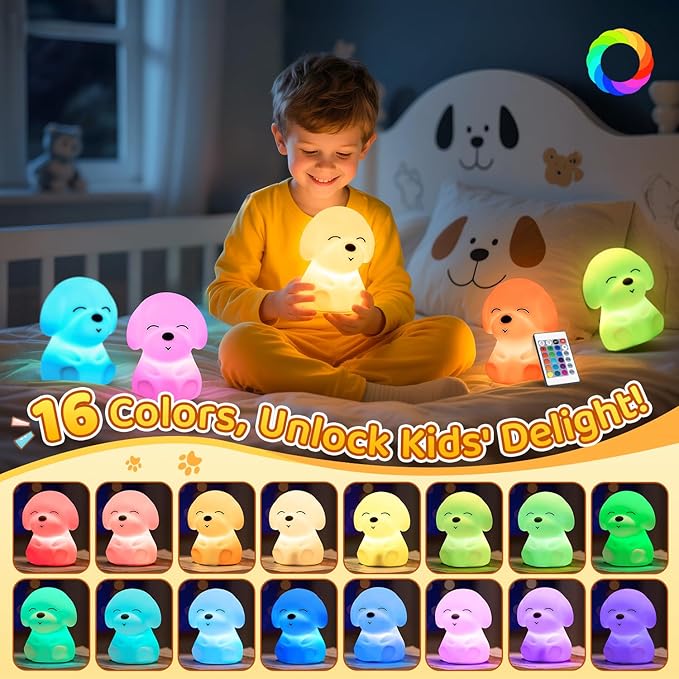Mubarek Dog Night Light,Remote+16 Colors+Timer+Rechargeable Dog Night Light for Kids Nursery Decor, Cool Kawaii Silicone Puppy Unique Lamps Puppy Gift Ideas Puppy Gifts Unique Home Decor