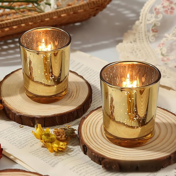 Gold Votive Candle Holders Set of 24 - Speckled Mercury Gold Glass Candle Holder Bulk - Ideal Fall Decor for Boho Wedding Centerpiece Table，Halloween & Thanksgiving Decorations Indoor