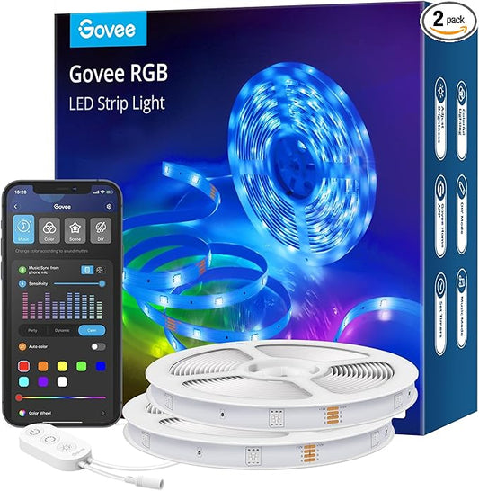 Govee Smart RGB LED Strip Lights for Bedroom, 32.8ft WiFi LED Light Strip Work with Alexa Google Assistant, 16 Million Colors with App Control and Music Sync Lights for Home Decor, 2 Rolls of 16.4ft