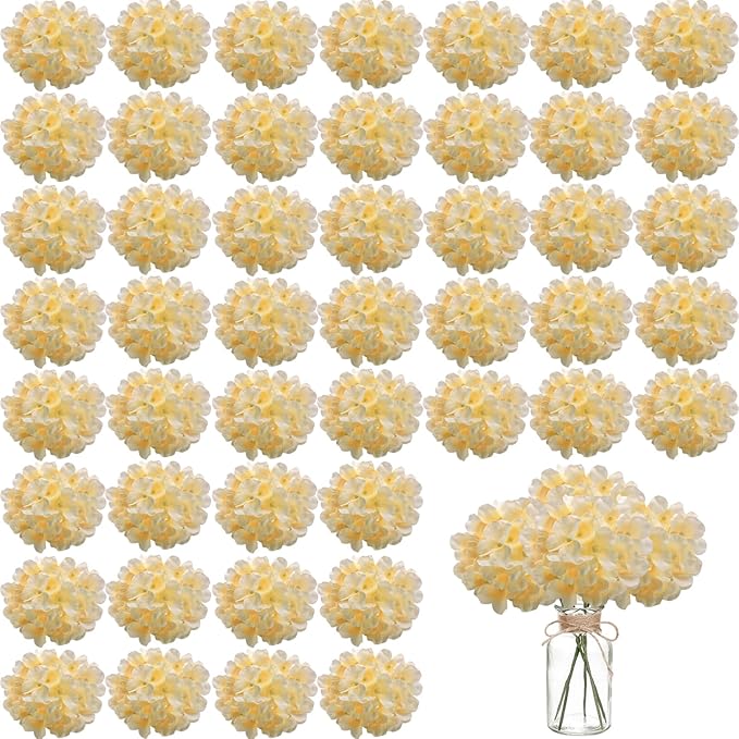 100PCS Artificial Hydrangea Flowers, Fake Flowers Silk Hydrangea Full Flowers Heads with Stems for Wedding Home Party Shop Baby Shower Decor (Light Champagne)
