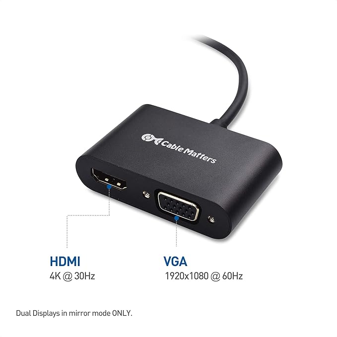 Cable Matters Aluminum USB C to HDMI VGA Adapter for Surface Pro 7, MacBook Pro, Dell XPS 13, and More - Thunderbolt 4 / USB4 / Thunderbolt 3 Port Compatible
