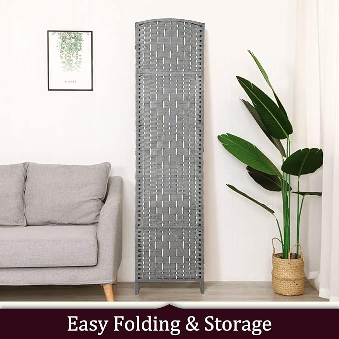 Rose Home Fashion 6 ft Tall Room Divider, Room Dividers and Folding Privacy Screens, 15.7in Privacy Screen 4 Panel Partition Temporary Wall Separation for Private, Grey