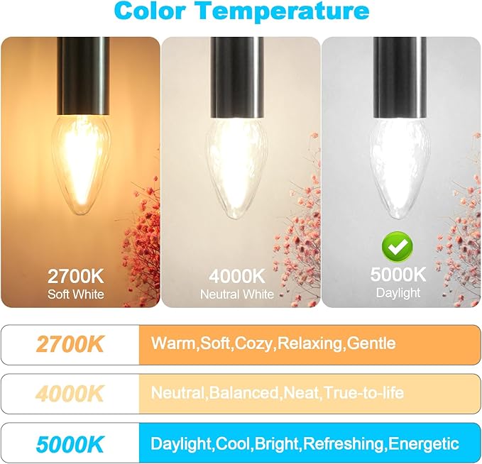 BRIMAX F15 4W LED Light Bulbs, Daylight White 5000K,40W Incandescent Equivalent,Dimmable,E26 Medium Base,Vintage Wrinkle Glass Cover,4 Pack