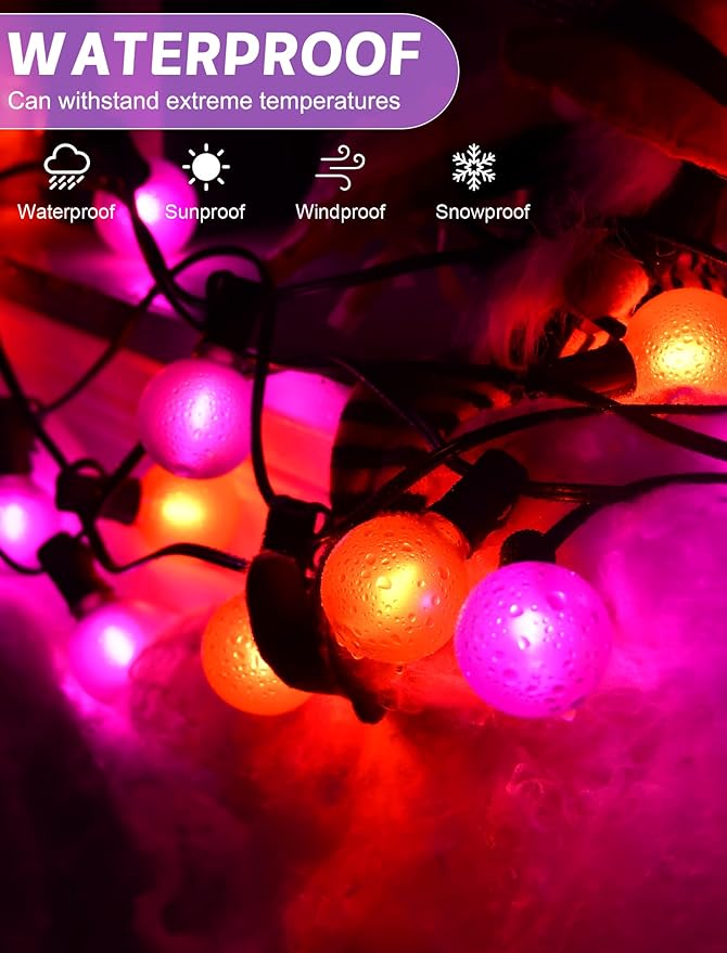 SUNSGNE 25ft Halloween String Lights Outdoor - G40 LED Orange and Purple String Lights with 27 Frosted Globe Bulbs(2 Spare), Vintage Halloween Decorations for Patio Balcony Porch Yard