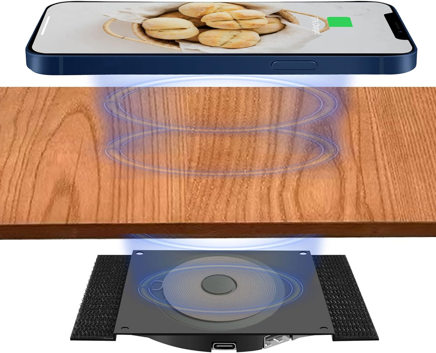 Invisible Wireless Charger, Under Desk Furniture Wireless Charging Pad 10W for iPhone 13/12/Pro Max & AirPods (with