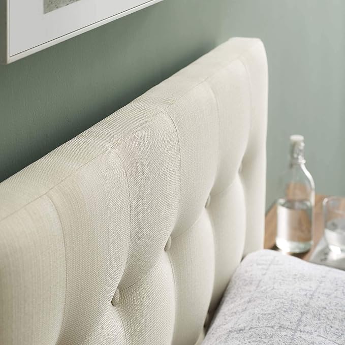 Modway Emily Tufted Button Linen Fabric Upholstered Twin Headboard in Ivory