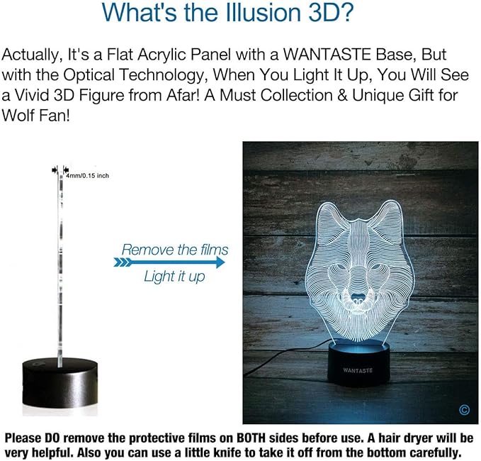 Wolf 3D Decor Lamp with Remote, Toys for Girls Boys Room, 7 Colors Changing Night Light Bedside Gifts for Kids Baby