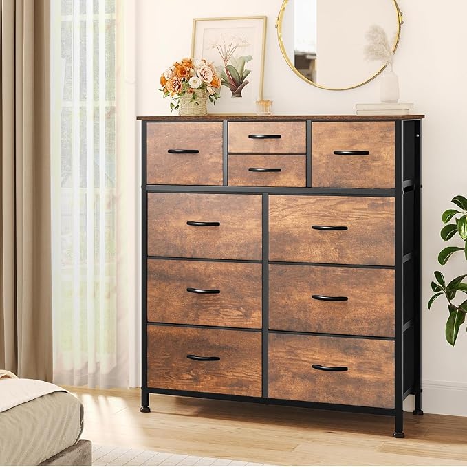 YITAHOME Dresser with 9 Drawers - Fabric Storage Tower, Organizer Unit for Bedroom, Living Room, Hallway, Closets - Sturdy Steel Frame, Wooden Top & Easy Pull Fabric Bins (Dark Grey)
