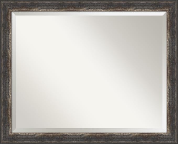 Amanti Art Brown Bathroom Mirror for Over Sink, 25x31 Bark Rustic Char Narrow Rectangle Vanity Mirror, Large Country Rustic Frame, Hangs Horizonally and Vertically, Bathroom Wall Decor, Beveled Edge