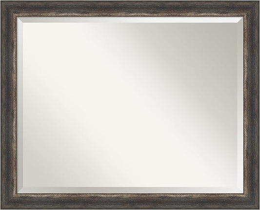 Amanti Art Brown Bathroom Mirror for Over Sink, 25x31 Bark Rustic Char Narrow Rectangle Vanity Mirror, Large Country Rustic Frame, Hangs Horizonally and Vertically, Bathroom Wall Decor, Beveled Edge