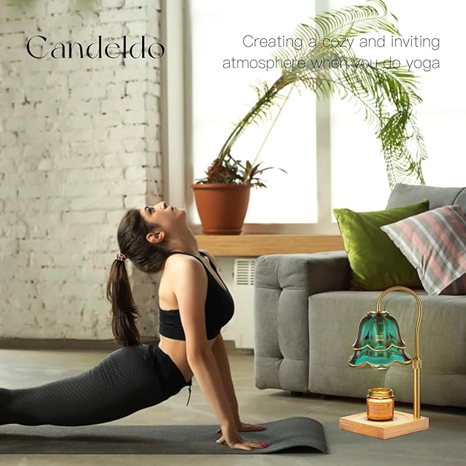 Candle Warmer Lamp with Timer: Flower Candle Warmer with 2 Bulbs Green Height Adjustable Candle Warming Lamps Home Bedroom Decor Birthday Gift for Women