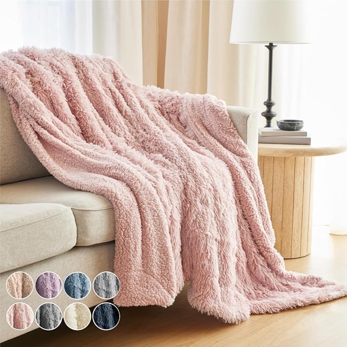 The Connecticut Home Co Bedding Blanket, Twin 80x60, Soft Fluffy Room Decor, Cozy Warm Throws for Bed, Gifts for Women, Bedroom Cute Aesthetic Blankets Shag and Sherpa Dusty Rose