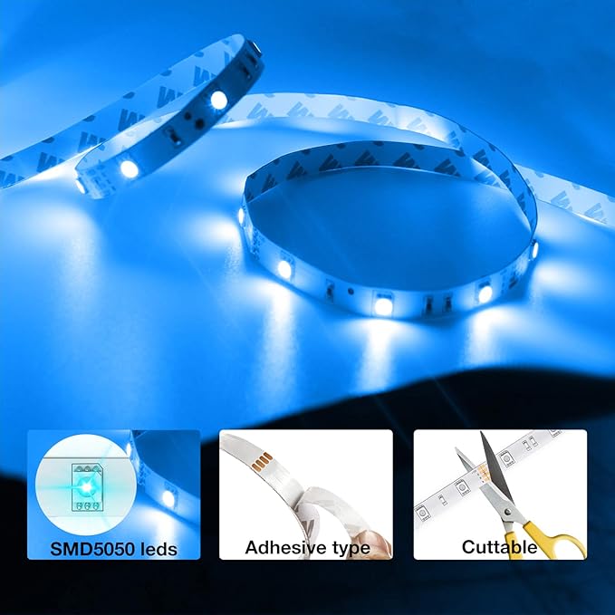 DAYBETTER (2rd Gen) SMD 5050 Remote Control Led Strip Lights 50ft Color Changing with 44Keys Remote Controller and 12V Power Supply for Bedroom