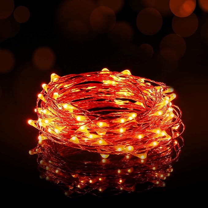 Halloween USB LED Fairy String Light, 1 Pack Copper Wire Fairy Lights for Indoor, Bedroom Festival Christmas Wedding Party Patio Decorative Window with USB Interface (32ft./10M,Orange)