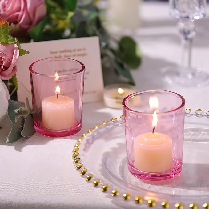 LETINE Pink Votive Candle Holders Set of 36 - Elegant Glass Tealight Candle Holder for Wedding Centerpiece Table Decorations - Ideal Pink Centerpieces for Centerpieces, Graduations, and Bridal Showers