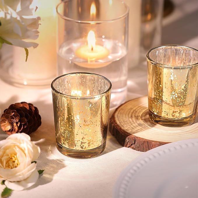 LETINE Gold Votive Candle Holders Set of 36 - Speckled Mercury Gold Glass Candle Holder Bulk - Ideal Fall Decor for Boho Wedding Centerpiece Table，Halloween & Thanksgiving Decorations Indoor