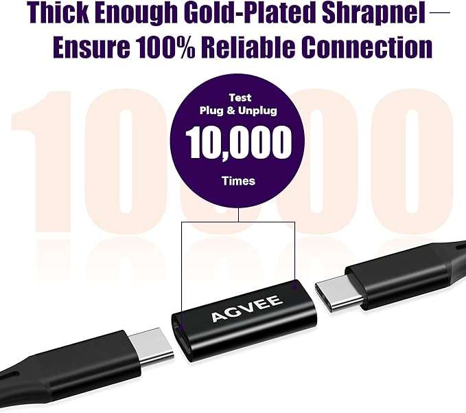 AGVEE 4 Pack USB-C Female to Female Bidirectional Adapter, PD 100W USB 3.2 Gen 2, Type-C USBC 10G Data Coupler Extender Extension Converter Connector, Black