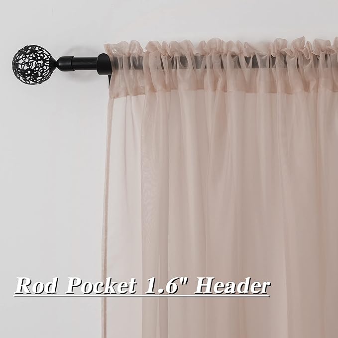 HUTO Blush Pink Sheer Curtains 96 inches Long for Bedroom Top Rod Pocket Sheer Window Panels Curtains for Nursery Living Room 52 by 96 Inch Length Set of 2
