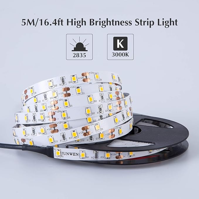 Warm LED Strip Lights, Waterproof cuttable 300 SMD 2835 LED Tape, 6000K 12V Flexible Ribbon, Kitchen Cabinet Lighting, Outdoor/Indoor (Warm(16.4ft))