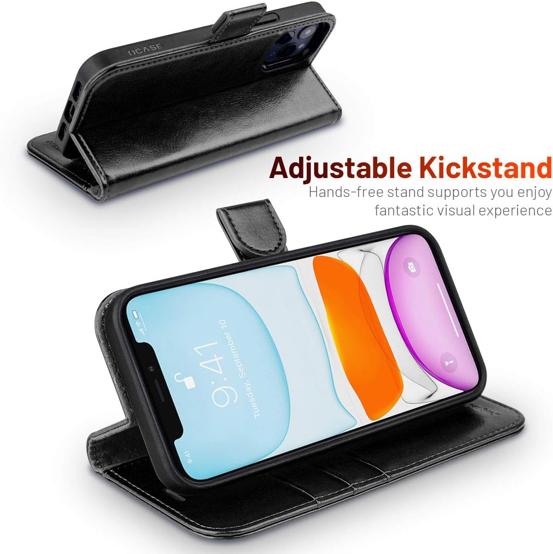 OCASE iPhone 12 Pro Max Wallet Case, Black PU Leather Flip Folio with Card Holders, RFID Blocking, Kickstand