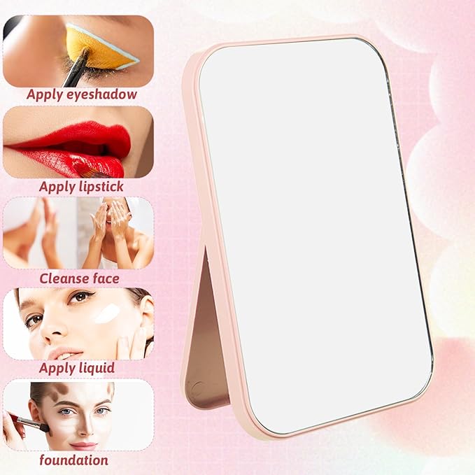 12Pcs Desktop Makeup Mirror 7.87inch Small Vanity Mirror with Stand, 90°Adjustable Portable Foldable Makeup Mirrors for Vanity Table, Office, Travel(4 Color)