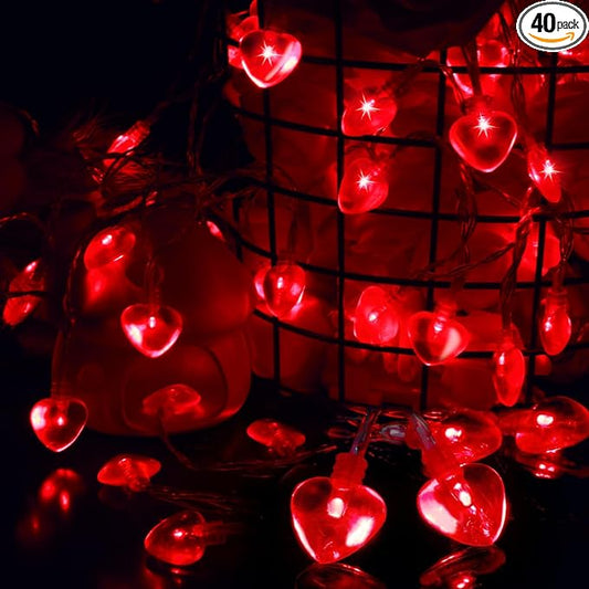 Luditek 14.7ft 40LED Mothers Day Decorations String Lights, Battery Operated Heart Shape Hanging Garland Valentines Day Decor for Indoor Outdoor Home Room Party Wedding
