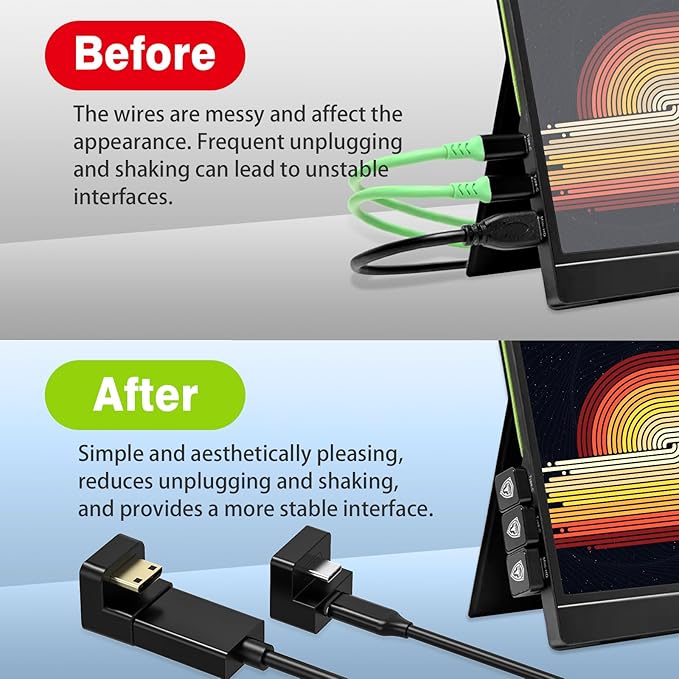 AGVEE 180 Degree Angled USB-C to USB-C Adapter and Short Side Inward U-Shaped Mini HDMI to HDMI Converter, HDMI 2.0 4k@60HZ, Coupler Extender Extension for Portable Display Monitor, Black