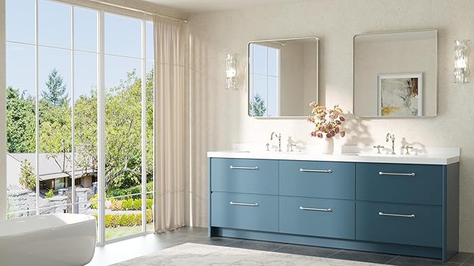 TETOTE Brushed Nickel Bathroom Mirror 30 x 30 Brushed Nickel Metal Framed Bathroom Mirror, Tempered Glass, Modern Farmhouse Wall Mounted Mirror for Decorative(Horizontal/Vertical)