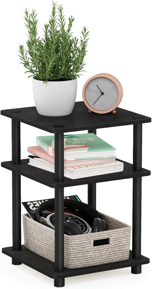 Furinno TURN-N-TUBE Side Table, 3-Tier End Table, Open Shelves Nightstand, Night Stand, Bedside Table, Easy Assembly, for Living Room, Bedroom, Blackwood