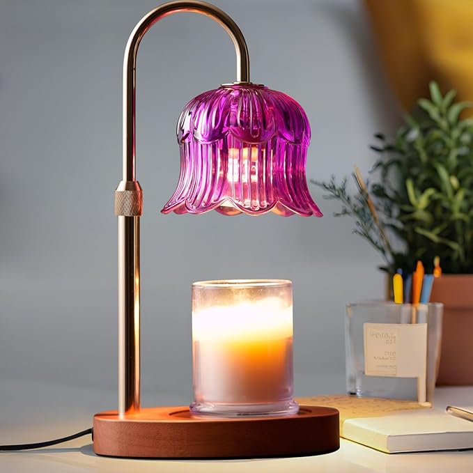 Candle Warmer Lamp with Timer: Dimmable Candle Warmer Lamps Height Adjustable Purple Flower Candle Lights
