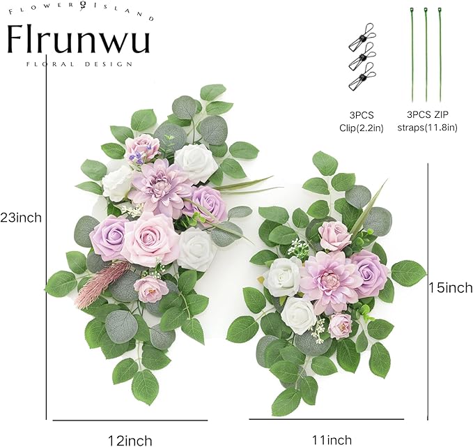Flrunwu(Pack of 2 Artificial Flowers Decorations,Centerpieces for Wedding Reception Backdrop Decoration, Floral Decor Wall Home Entryway OutdoorDecorations (Purple)