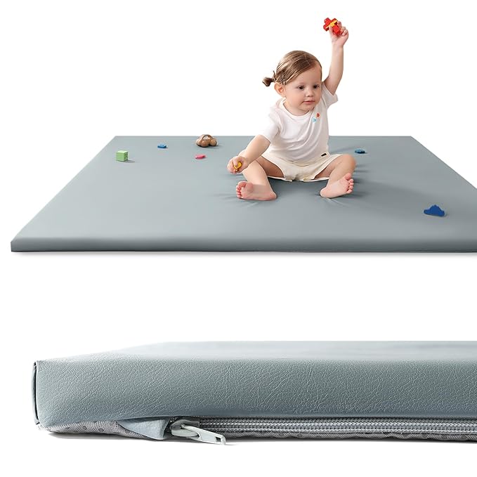 Baby Play Mat for Floor,1.3'' Thick Memory Foam Play Mat,50''x50'' Tummy Time Mat with PU Leather,Cushioned & Waterproof Playpen Mats,Non Slip Crawling Padded for Toddlers,Infants,Kids